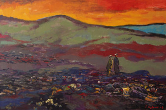 Северный склон горы Высокой (правая часть триптиха «Бои за высоту 203»). Холст, масло, 100х150, 2004